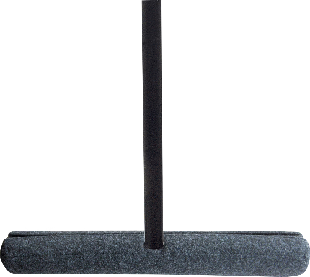 WOLFF_Dummy_62694_Glide with felt coat and handle_2025-08 Nærbilde av en vertikal svart sylinderstang festet til en rektangulær mørkegrå filtbelagt base; minimalistisk stativ mot hvit bakgrunn.